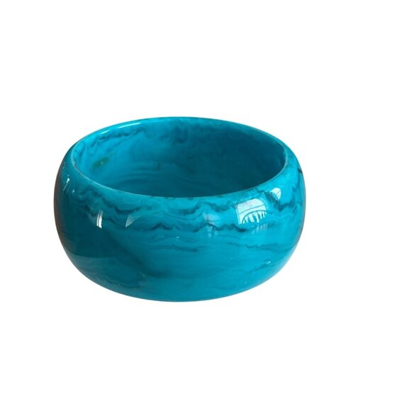 Turquoise Marbled Wide Resin Bangle Bracelet For Women Size 7inch Boho Beach - Picture 3 of 4
